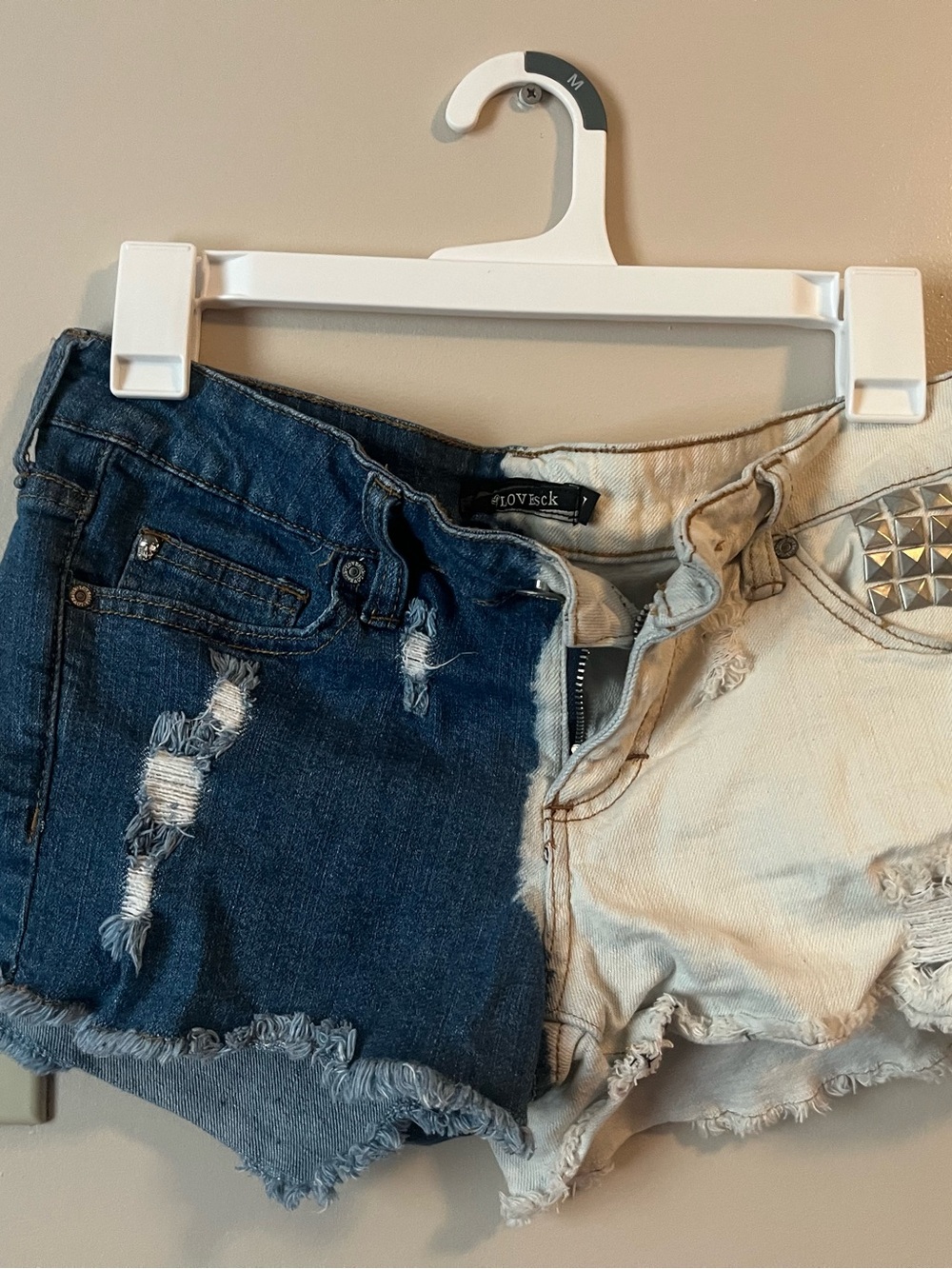 Hot Topic Lovesick Shorts Denim and 
White with Studs Size 7